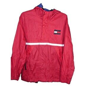 VTG Y2K Tommy Hilfiger Red Nylon Anorak Wind Breaker Jacket Kids Size XL